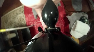 Submissive Husband-strapon With Extreme Inflatable Buttplug