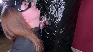 Plastic Cling Wrapped BDSM Cum in Chastity Cage and Ruined Again | Femdom