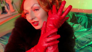 Czerwone rękawiczki fetysz drażnią i uwodzą wideo - skóra i futro Asmr Klip Z Sexy Sounding