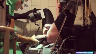 Rubbernurse Agnes – Deep Pegging With A Huge BBC Dildo Plus A Handjob Wearing Long Transparent Gyn Exam Gloves Plus